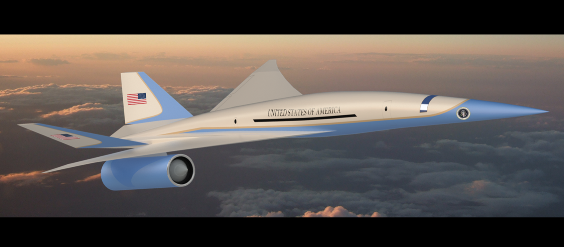Artist concept of Exosonic’s low boom supersonic airliner converted into an executive transport aircraft (Air Force One). Note: the above image does not represent Exosonic’s current configuration for proprietary concerns. - Sputnik International, 1920, 02.09.2020