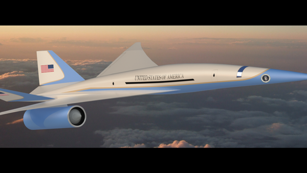 Artist concept of Exosonic’s low boom supersonic airliner converted into an executive transport aircraft (Air Force One). Note: the above image does not represent Exosonic’s current configuration for proprietary concerns. - Sputnik International
