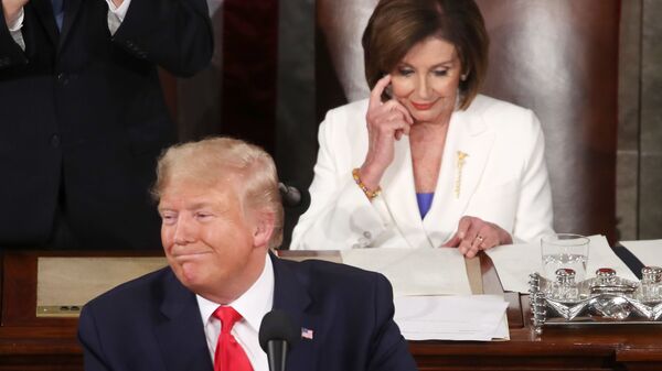 WASHINGTON, DC - FEBRUARY 04: President Donald Trump delivers the State of the Union address as House Speaker Rep. Nancy Pelosi (D-CA) looks on in the chamber of the U.S. House of Representatives on February 04, 2020 in Washington, DC. - Sputnik International