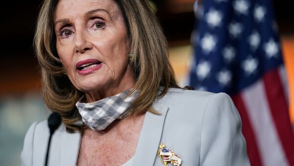 U.S. House Speaker Nancy Pelosi (D-CA) speaks about stalled congressional talks with the Trump administration on the latest coronavirus relief during her weekly news conference on Capitol Hill in Washington, U.S., August 13, 2020. - Sputnik International