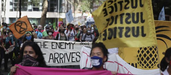 Demonstrators during an Extinction Rebellion protest near the Home Office in central London, Friday Sept. 4, 2020. - Sputnik International