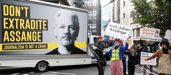 Supporters of WikiLeaks founder Julian Assange are seen outside the Old Bailey, the Central Criminal Court ahead of a hearing to decide whether Assange should be extradited to the United States, in London, Britain September 7, 2020. REUTERS/Peter Nicholls Supporters of WikiLeaks founder Julian Assange are seen outside the Old Bailey, the Central Criminal Court ahead of a hearing to decide whether Assange should be extradited to the United States, in London, Britain September 7, 2020. REUTERS/Peter Nicholls - Sputnik International