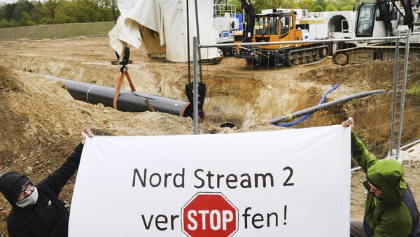 Activists occupy a German pipeline building site in Wrangelsburg, northern Germany, Thursday, May 16, 2019 - Sputnik International