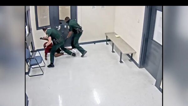 Surveillance footage captures Florida's Sarasota County Deputy Neil Pizzo place grab a 17-year-old arrestee by the neck before tossing him to the ground and repeatedly striking him in the head. An investigation into the matter is underway. - Sputnik International