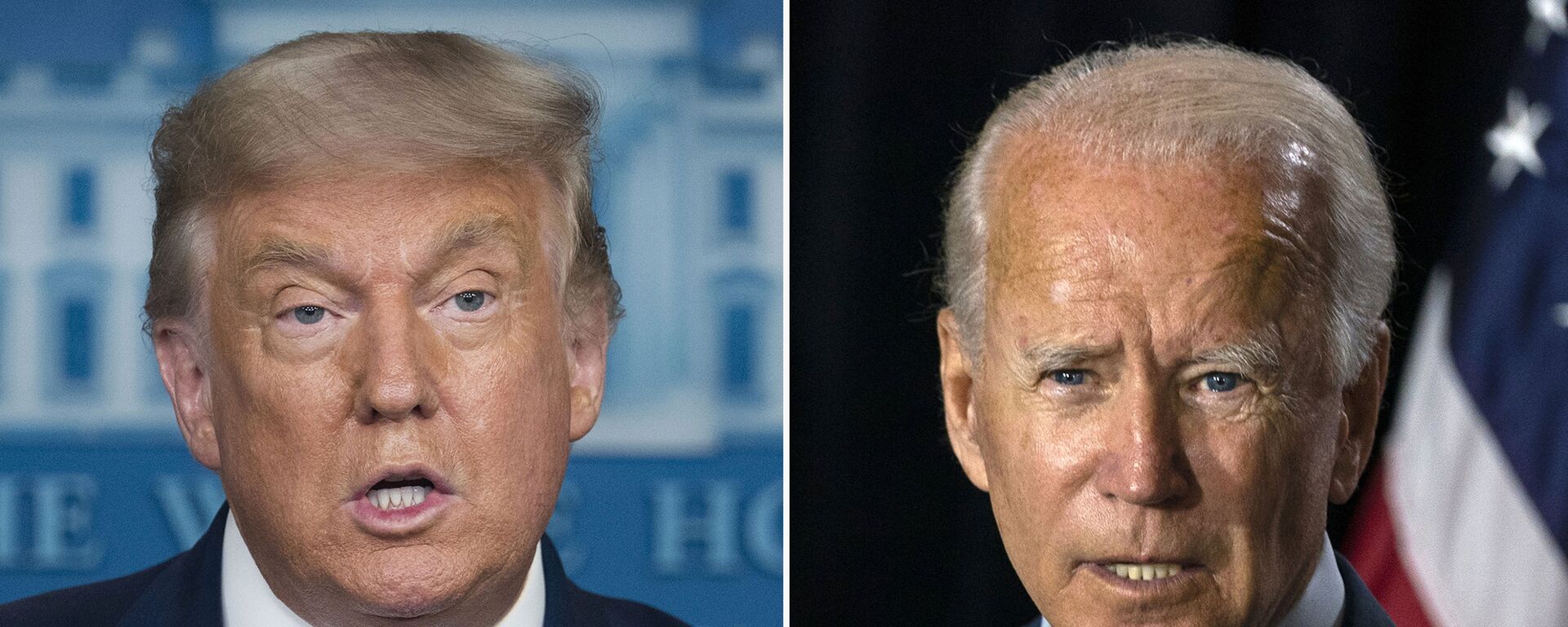 In this combination photo, president Donald Trump, left, speaks at a news conference on Aug. 11, 2020, in Washington and Democratic presidential candidate former Vice President Joe Biden speaks in Wilmington, Del. on Aug. 13, 2020. - Sputnik International, 1920, 16.10.2020