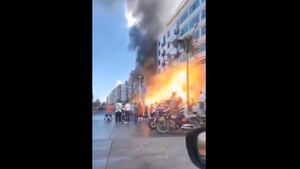 Screenshot from the video showing a moment of explosion near the hotel in the Chinese city of Zhuhai - Sputnik International