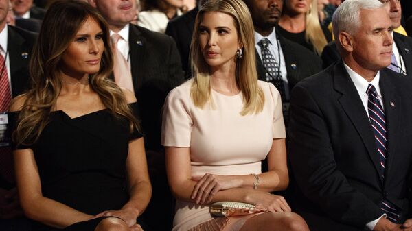 Melania Trump, left, Ivanka Trump, center, and vice presidential candidate Indiana Gov. Mike Pence wait for the beginning of the first presidential debate between Republican presidential candidate Donald Trump and Democratic presidential candidate Hillary Clinton at Hofstra University, Monday, Sept. 26, 2016, in Hempstead, N.Y - Sputnik International