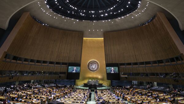 Philippines' Foreign Secretary Teodoro Locsin Jr. addresses the 74th session of the United Nations General Assembly at the U.N. headquarters Saturday, Sept. 28, 2019. - Sputnik International