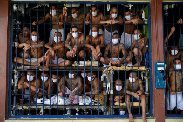 Gang members are seen inside a cell at Quezaltepeque jail during a media tour, in Quezaltepeque, El Salvador September 4, 2020 - Sputnik International