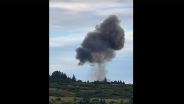 Screenshot from a video showing Astra Rocket 3.1 falling down to the ground and causing a massive explosion in Kodiak, Alaska - Sputnik International