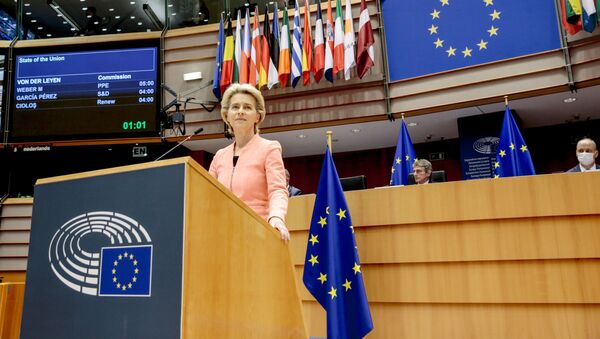 European Commission President Ursula von der Leyen gives her first State of the Union speech at a plenary session of European Parliament in Brussels, Belgium September 16, 2020 - Sputnik International