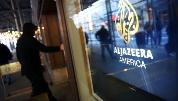 NEW YORK, NY - JANUARY 13: The logo for Al Jazeera America is displayed outside of the cable news channel's offices on January 13, 2016 in New York City. Al Jazeera America, which debuted in August 2013, announced today that they are shutting down. - Sputnik International