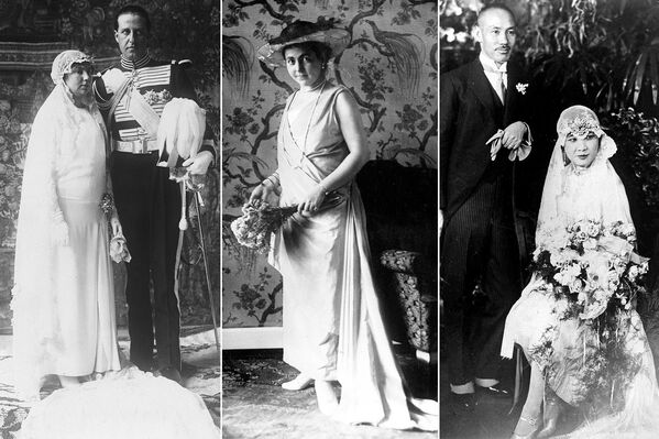 Princess Isabel Alfonsa of Bourbon-Two Sicilies (L) after her wedding with Polish Count Jan Kanty Zamoysk on 9 March 1929; Princess Hermine Reuss of Greiz (C) before her wedding with the last German Emperor and King of Prussia Wilhelm II, on 1 November 1922; political figure Soong Mei-ling (R) with her husband, Generalissimo and President Chiang Kai-shek on 1 December 1927. - Sputnik International