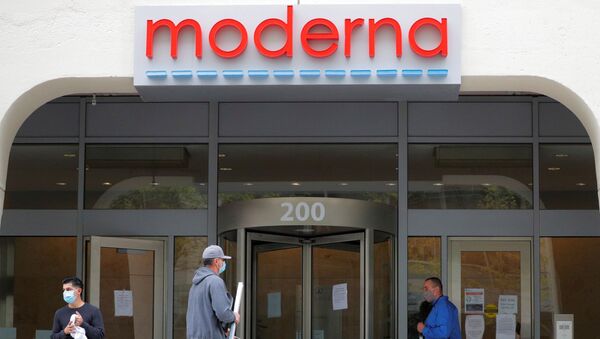 FILE PHOTO: A sign marks the headquarters of Moderna Therapeutics, which is developing a vaccine against the coronavirus disease (COVID-19), in Cambridge, Massachusetts, U.S., May 18, 2020 - Sputnik International