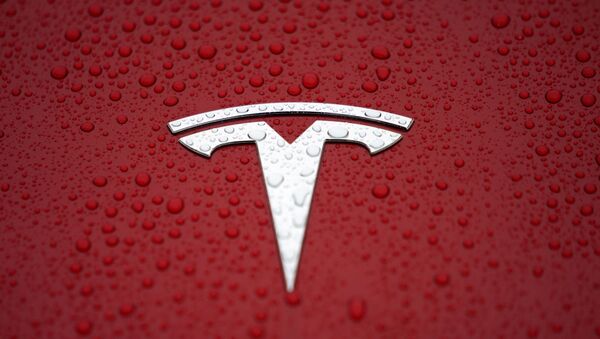 A Tesla logo is seen at a groundbreaking ceremony of Tesla Shanghai Gigafactory in Shanghai, China January 7, 2019.  - Sputnik International