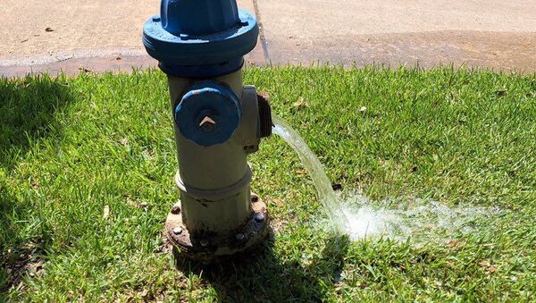 Water drains from a fire hydrant as Texas Commission on Environmental Quality investigators conduct water sampling in the city of Lake Jackson on Saturday 26.09.2020. TCEQ specialists are seeking evidence of the deadly brain-eating microbe, Naegleria fowleri. - Sputnik International