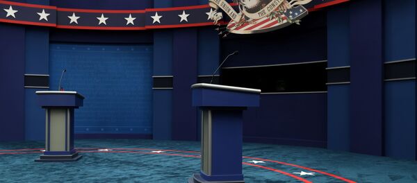 The stage awaits U.S. President Donald Trump and Democratic U.S. presidential nominee and former Vice President Joe Biden before their first presidential debate on the campus of the Cleveland Clinic in Cleveland, Ohio, U.S. September 29, 2020. - Sputnik International