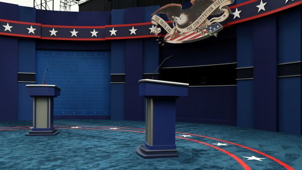 The stage awaits U.S. President Donald Trump and Democratic U.S. presidential nominee and former Vice President Joe Biden before their first presidential debate on the campus of the Cleveland Clinic in Cleveland, Ohio, U.S. September 29, 2020. - Sputnik International