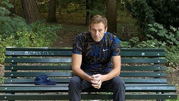 Russian opposition politician Alexei Navalny sits on a bench while posing for a picture in Berlin, Germany, in this undated image obtained from social media September 23, 2020 - Sputnik International