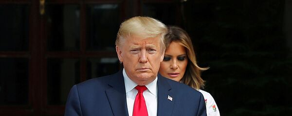 U.S. President Donald Trump and first lady Melania Trump arrive ahead of their meeting with India's Prime Minister Narendra Modi at Hyderabad House in New Delhi, India, February 25, 2020 - Sputnik International
