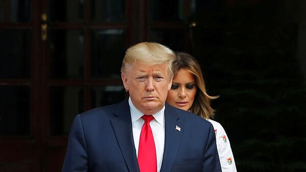 U.S. President Donald Trump and first lady Melania Trump arrive ahead of their meeting with India's Prime Minister Narendra Modi at Hyderabad House in New Delhi, India, February 25, 2020 - Sputnik International