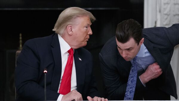 President Donald Trump speaks to White House special assistant to the president Nick Luna, during a roundtable with governors on the reopening of America's small businesses, in the State Dining Room of the White House - Sputnik International