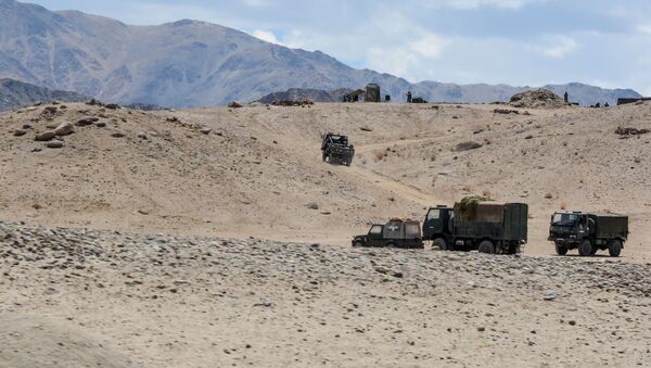 Indian Army personnel drive vehicles as they take part in a military exercise at Thikse in Leh district of the union territory of Ladakh on July 4, 2020 - Sputnik International