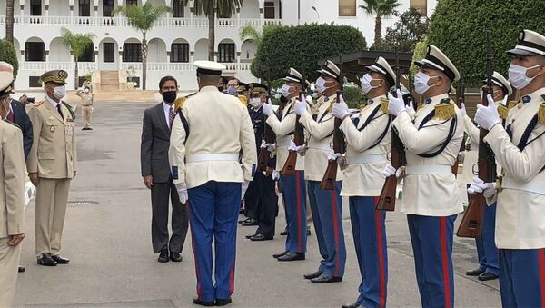Defense Secretary Dr. Mark T. Esper receives a salute upon his arrival at the Moroccan Ministry of Defense in Rabat, Morocco. - Sputnik International