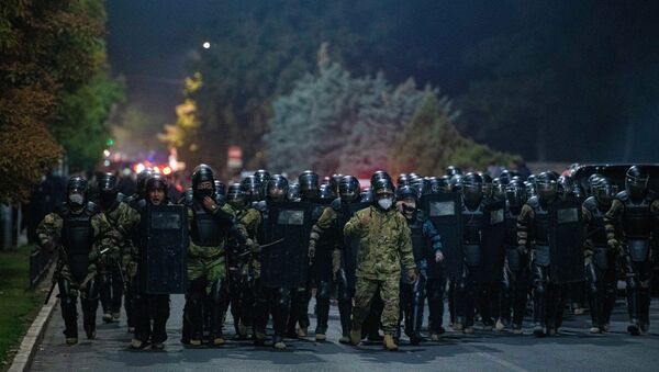 Law enforcement officers are seen during a rally against the parliamentary elections results, in Bishkek, Kyrgyzstan. - Sputnik International
