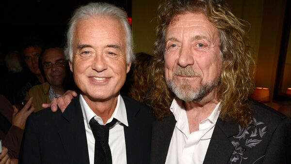 NEW YORK, NY - OCTOBER 09: (Exclusive Coverage) Jimmy Page and Robert Plant attend the after party for Led Zeppelin: Celebration Day at Monkey Bar on October 9, 2012 in New York City - Sputnik International