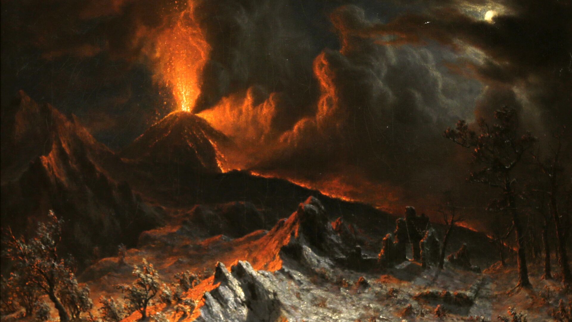 An 1868 painting called Mount Vesuvius at Midnight by Albert Bierstadt is shown during an exhibition called The Last Days of Pompeii: Decadence, Apocalypse, Resurrection at The Cleveland Museum of Art Friday, Feb. 22, 2013, in Cleveland. Bierstadt witnessed the 1868 eruption of Mount Vesuvius. The exhibition will be on view from Feb. 24 through July 7, 2013. (AP Photo/Tony Dejak) - Sputnik International, 1920, 27.05.2022
