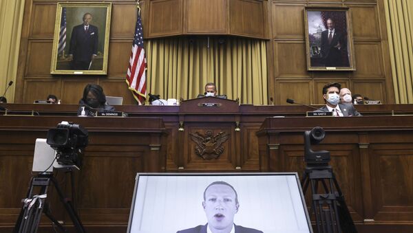 Facebook CEO Mark Zuckerberg speaks via video conference during a House Judiciary subcommittee hearing on antitrust on Capitol Hill on Wednesday, July 29, 2020, in Washington. - Sputnik International