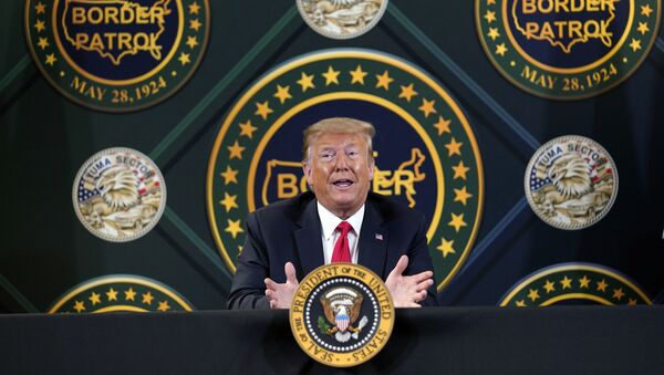 In this June 23, 2020, file photo President Donald Trump participates in a border security briefing at United States Border Patrol Yuma Station in Yuma, Ariz. President Donald Trump is promising new executive action on immigration as he returns to the defining issue of his administration. - Sputnik International