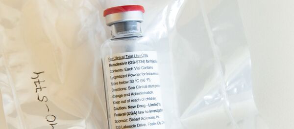 One vial of the drug Remdesivir lies during a press conference about the start of a study with the Ebola drug Remdesivir in particularly severely ill patients at the University Hospital Eppendorf (UKE) in Hamburg, northern Germany on April 8, 2020, amidst the new coronavirus COVID-19 pandemic - Sputnik International