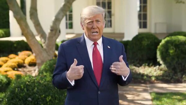 U.S. President Donald Trump makes an announcement about his treatment for coronavirus disease (COVID-19), in Washington, U.S., in this still image taken from video, October 7, 2020. - Sputnik International