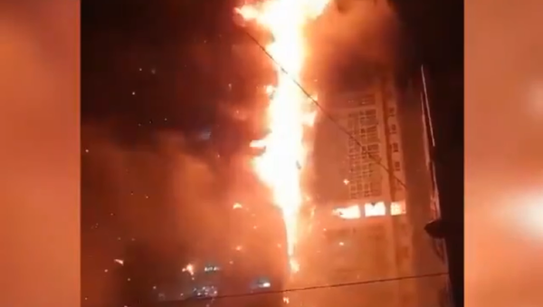 A video screenshot of a massive fire at the Samhwan Art Nouveau commercial and residential building in the city of Ulsan, South Korea, on 08.10.2020. - Sputnik International