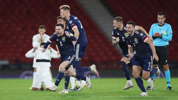 Scotland players celebrate victory over Israel - Sputnik International