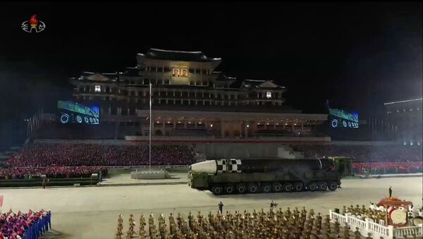 A screengrab of North Korean television showing massive new, never-before-seen ICBM in Pyongyang at celebrations marking the 75th anniversary of the founding of the Democratic People's Republic of Korea, 10 October 2020. - Sputnik International
