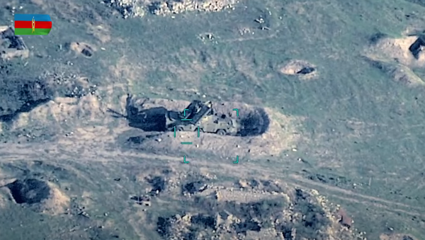 Screengrab of footage released by Azerbaijani military on Saturday, October 10 of the alleged destruction of Armenian forces in Nagorno-Karabakh. - Sputnik International