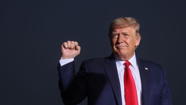 U.S. President Donald Trump pumps his fist during a campaign rally in Reno, Nevada, U.S., September 12, 2020 - Sputnik International
