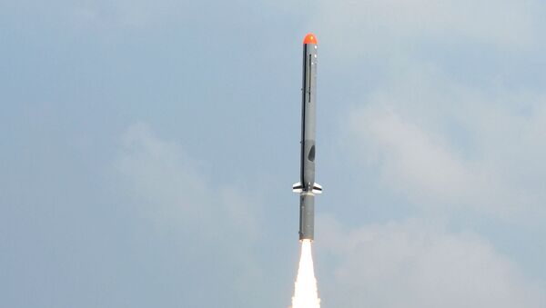 In this handout photograph released by the Press Information Bureau (PIB) on October 17, 2014, the Nirbhay sub-sonic cruise missile is launched at Balasore in the Indian state of Odisha.  - Sputnik International