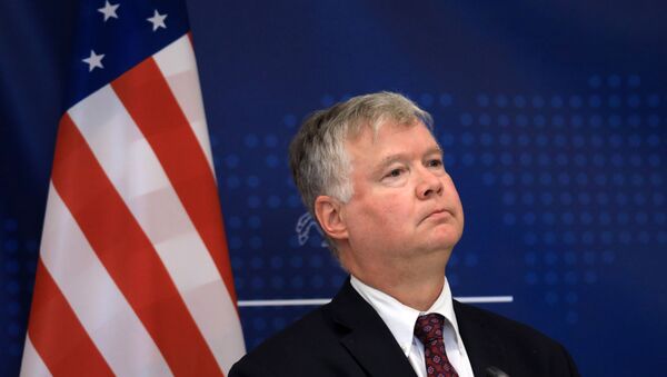 US Deputy Secretary of State Stephen Biegun speaks during a joint press conference with Lithuanian Foreign Minister (unseen) after a meeting in Vilnius on August 24, 2020.  - Sputnik International