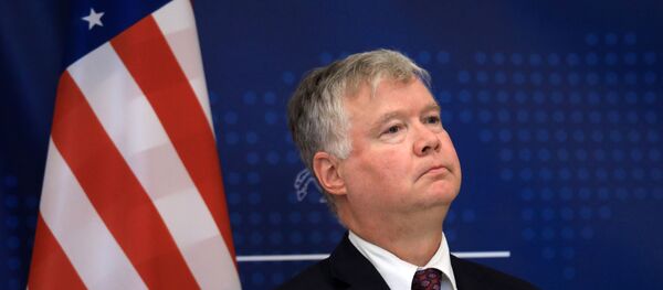 US Deputy Secretary of State Stephen Biegun speaks during a joint press conference with Lithuanian Foreign Minister (unseen) after a meeting in Vilnius on August 24, 2020. US Deputy Secretary of State Stephen Biegun speaks during a joint press conference with Lithuanian Foreign Minister (unseen) after a meeting in Vilnius on August 24, 2020. - Sputnik International