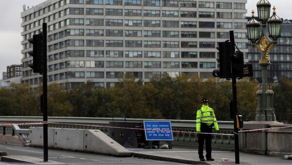 A police officer is seen at a closed-off Westminster Bridge, in London, Britain October 13, 2020 - Sputnik International
