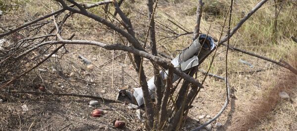 The view shows an unexploded shell stuck in the branches after a recent shelling in Martakert, a self-proclaimed Republic of the Nagorno-Karabakh The view shows an unexploded shell stuck in the branches after a recent shelling in Martakert, a self-proclaimed Republic of the Nagorno-Karabakh - Sputnik International