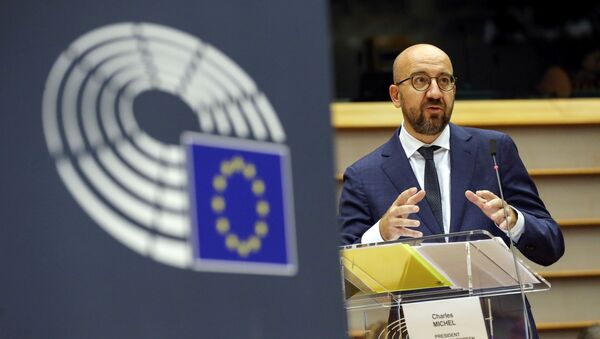 European Council President Charles Michel delivers a speech during a plenary session on the conclusions of the extraordinary European Council meeting at the European Parliament in Brussels, Belgium July 23, 2020. - Sputnik International