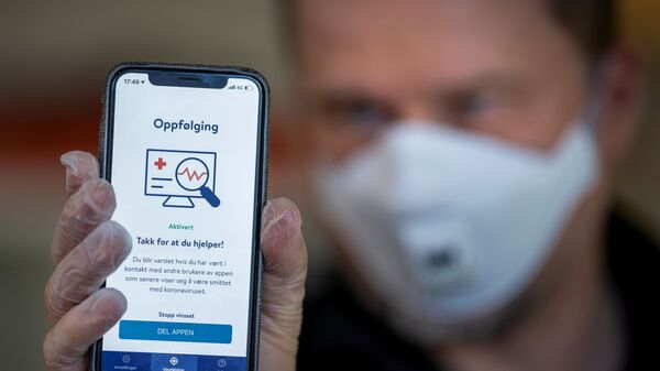 FILE PHOTO: The National Institute of Public Health's new app Smittestopp (Infection Stop) for infection tracking is pictured, in Oslo, Norway April 16, 2020. Picture taken April 16, 2020 - Sputnik International