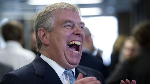 Britain's Prince Andrew, The Duke of York, laughs during a visit to Yammer enterprise social network in London on March 13, 2013. The Prince is on a visit to Tech City area of London where up and coming new technology based companies are located. - Sputnik International