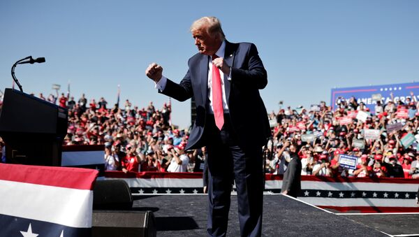 US President Donald Trump gestures as he attends a campaign rally at Prescott Regional Airport, in Arizona, US, 19 October 2020 - Sputnik International
