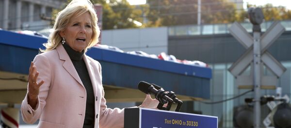 Dr. Jill Biden, wife of Democratic U.S. presidential nominee Joe Biden, speaks during a campaign event to launch a train campaign tour at Cleveland Amtrak Station September 30, 2020 in Cleveland, Ohio Dr. Jill Biden, wife of Democratic U.S. presidential nominee Joe Biden, speaks during a campaign event to launch a train campaign tour at Cleveland Amtrak Station September 30, 2020 in Cleveland, Ohio - Sputnik International